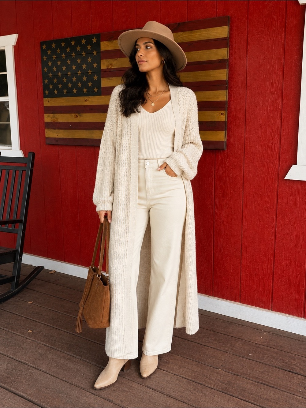 VICI Cream Chunky Knit Longline Open Front Cardigan | Size Large